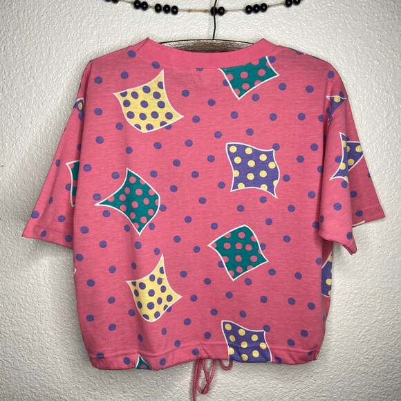 Vintage Paris of Sport Club Worldwide Crop Top Pink Drawstring Shirt - Picture 4 of 5